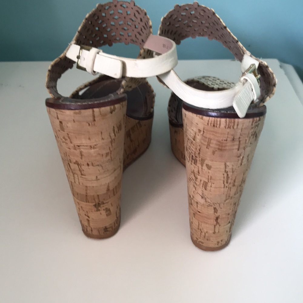 Tory Burch Cork platform wedge sandals ivory daisy cutout leather size 7.5 - Picture 5 of 8